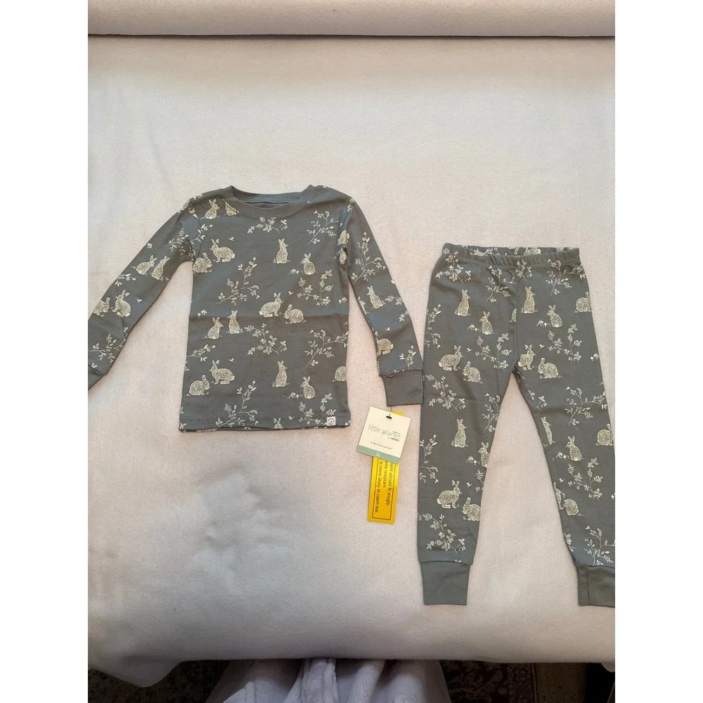 NWT Unisex Toddler 2 Piece Organic Cotton‎ Bunny Pajama Set Grey Size 2T …